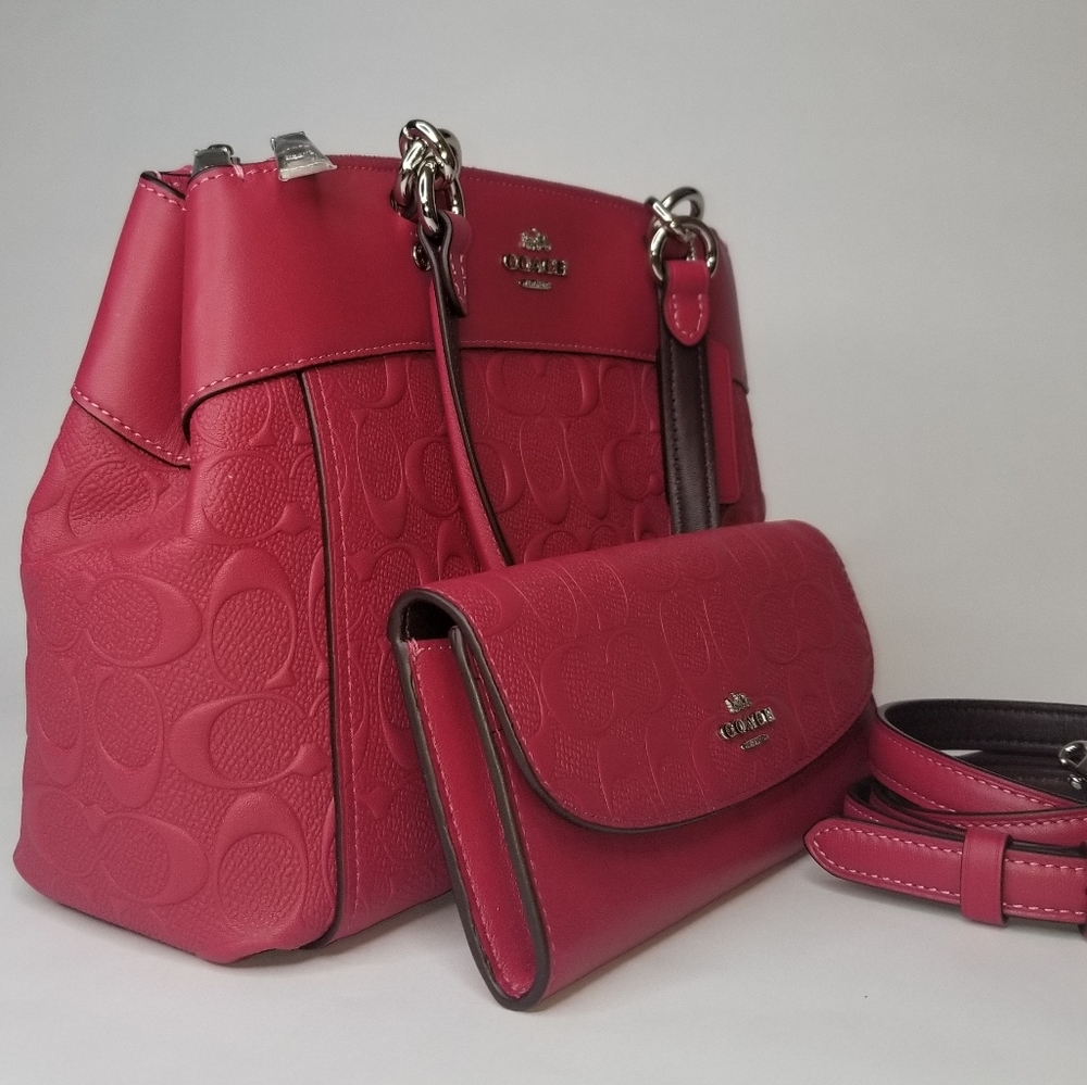 COACH 2PCS SET Signature EMBOSSED BAG + WALLET - Picture 3 of 12